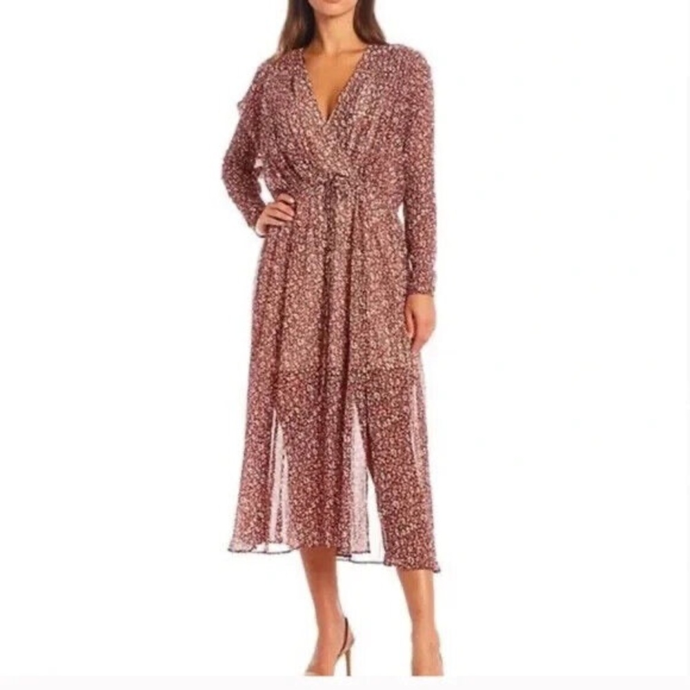 Ted Baker Floral V-Neck Maxi Dress - Brown/White, Size 3 (US 8-10) Excellent